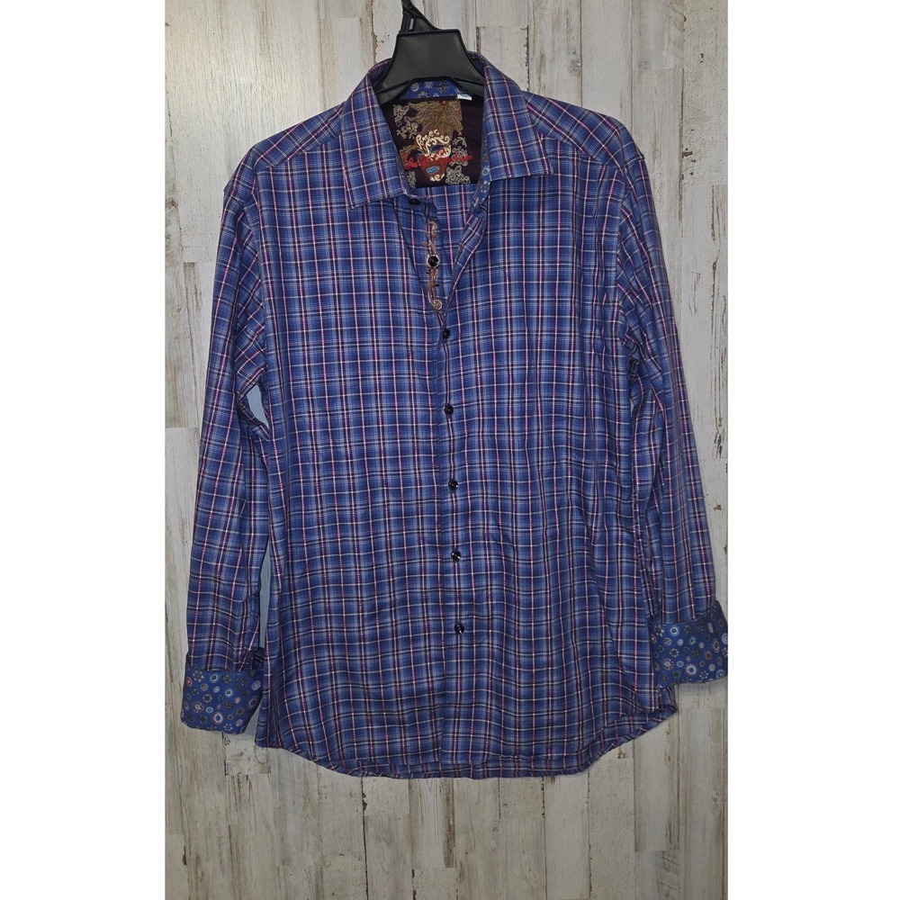 Robert Graham men XL Woven Button Shirt Long sleeve Plaid Purple/Blue